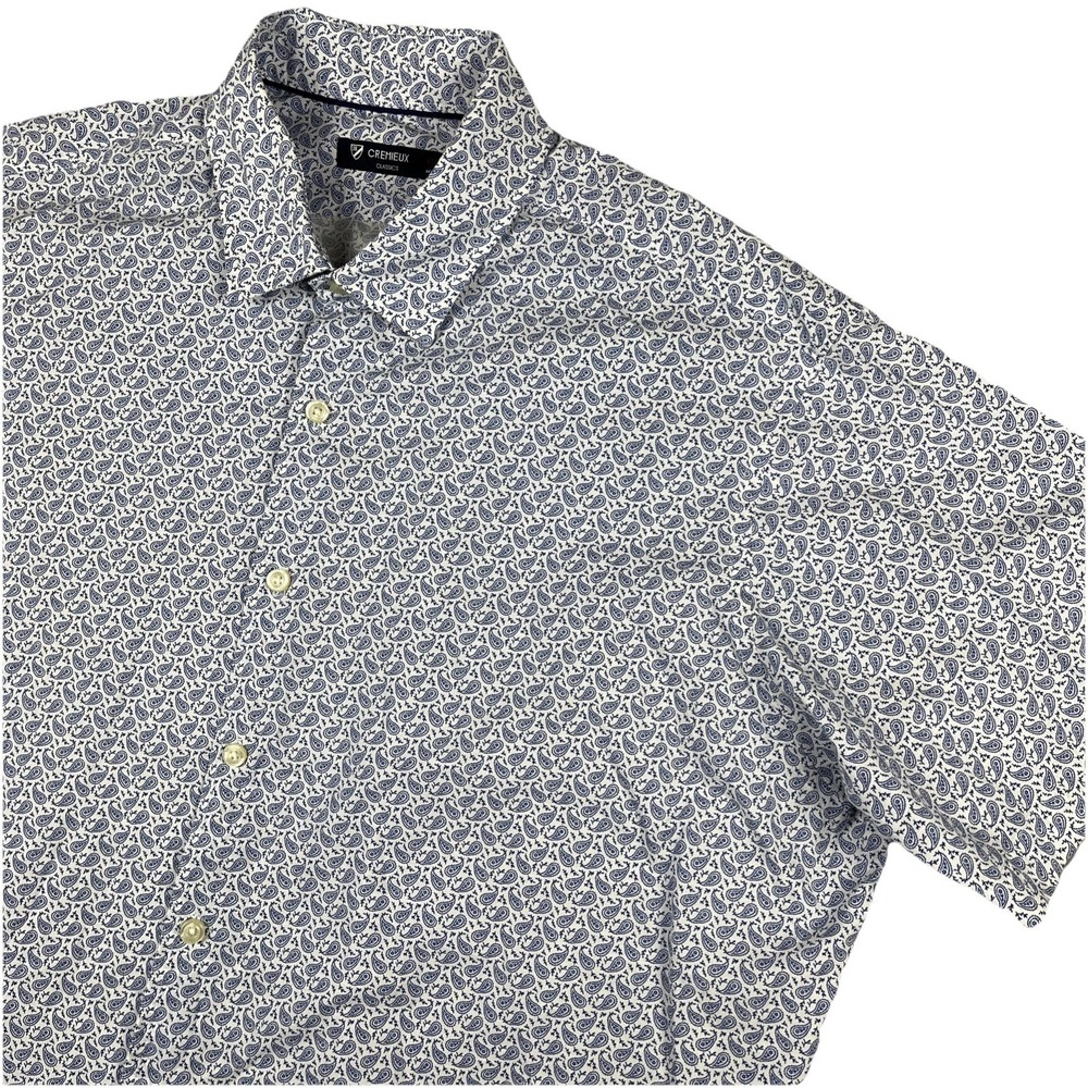 Cremieux Shirt Mens XXL White Blue Paisley Short Sleeve Button Up